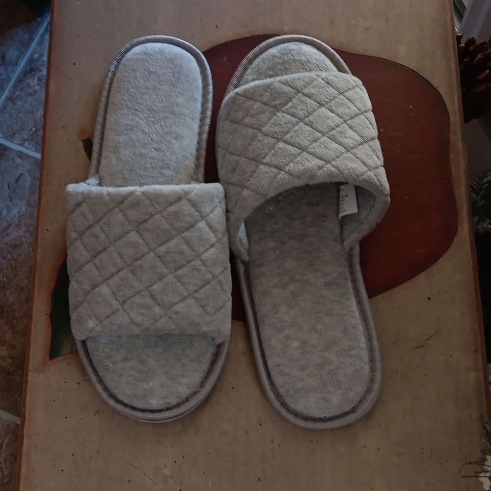 Gray slip on slippers